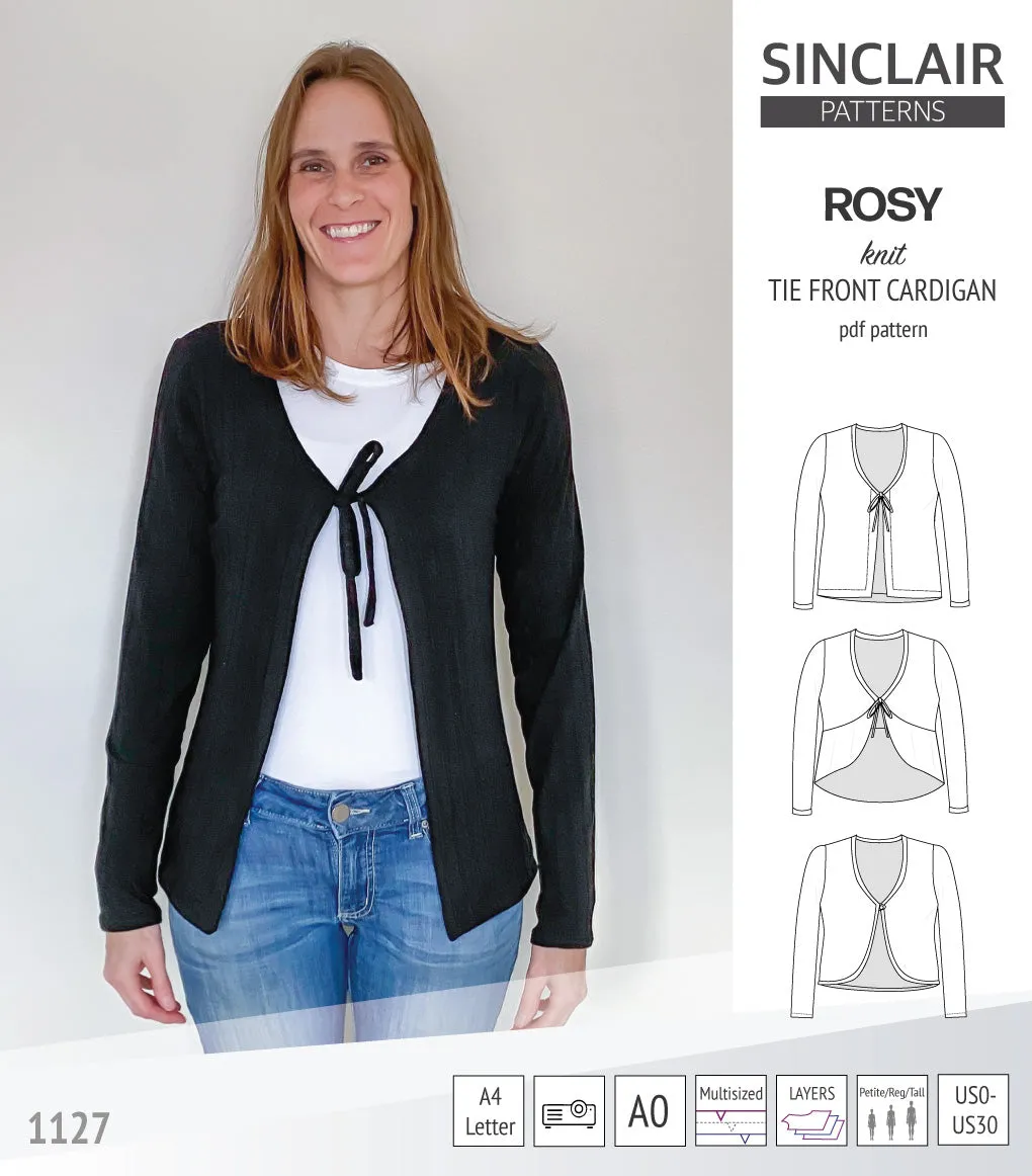 Rosy tie front cardigan with options (PDF)