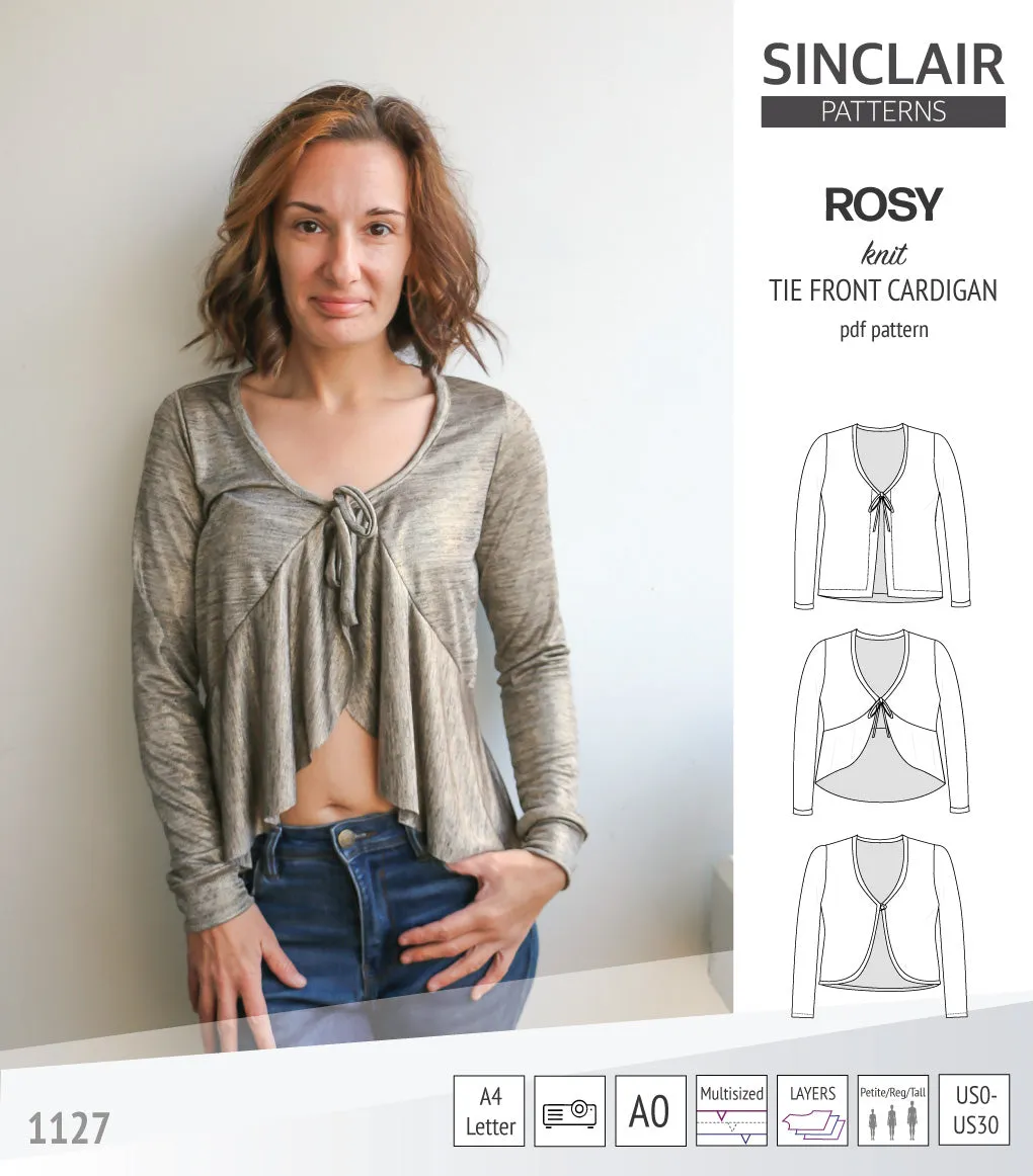 Rosy tie front cardigan with options (PDF)