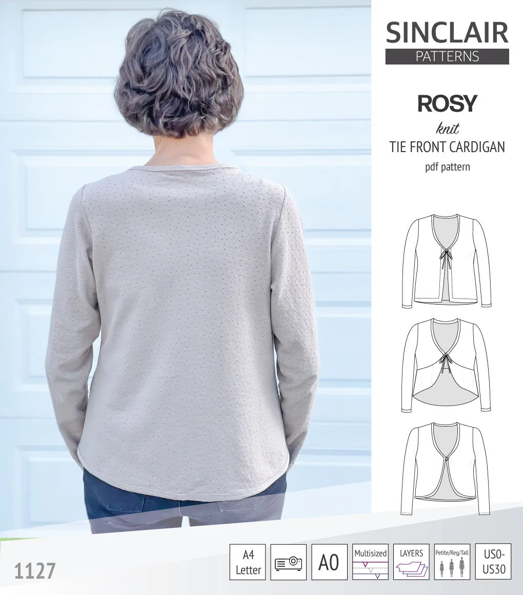 Rosy tie front cardigan with options (PDF)