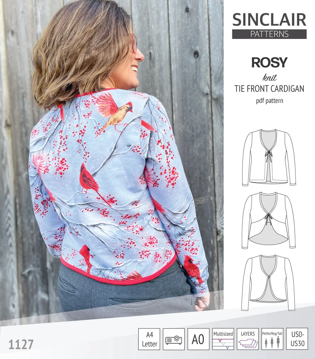 Rosy tie front cardigan with options (PDF)