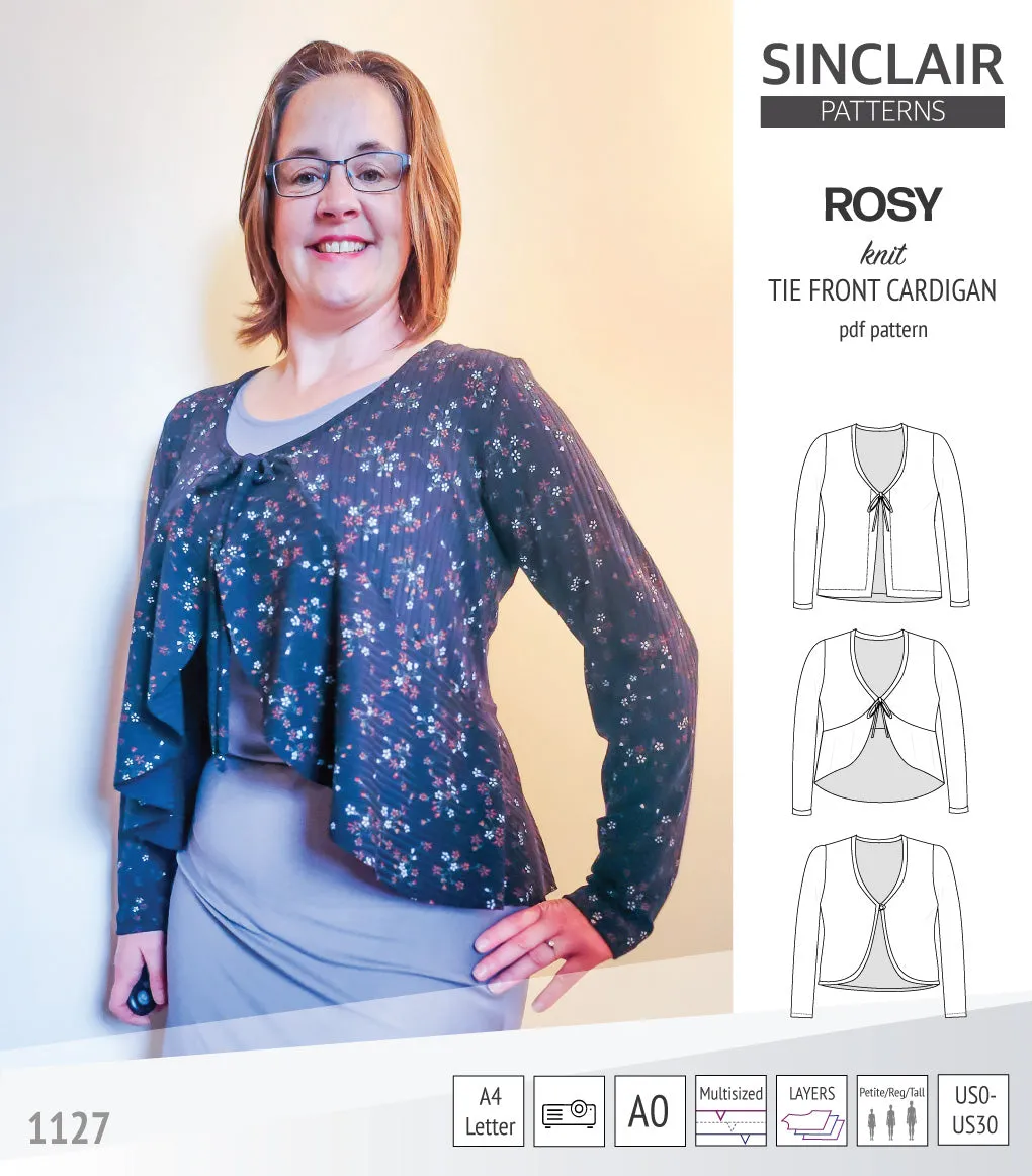 Rosy tie front cardigan with options (PDF)