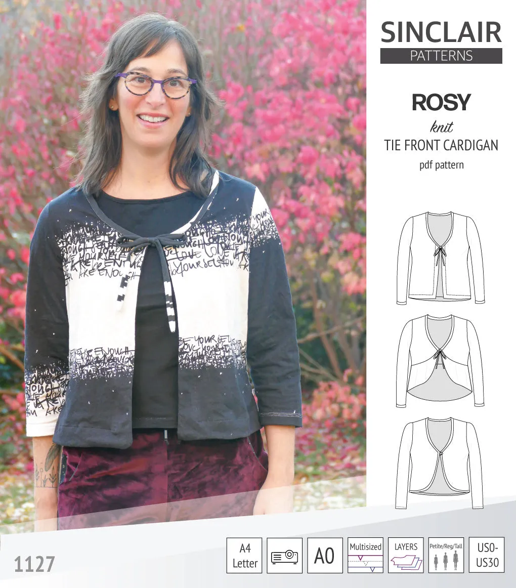 Rosy tie front cardigan with options (PDF)