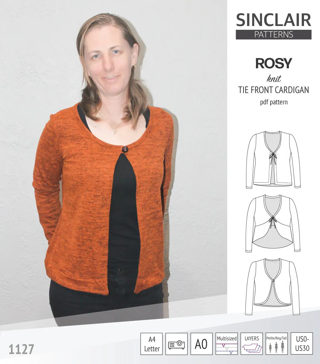 Rosy tie front cardigan with options (PDF)