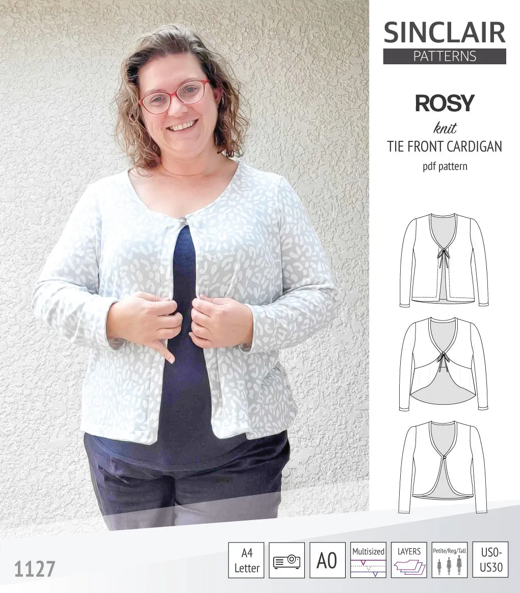 Rosy tie front cardigan with options (PDF)