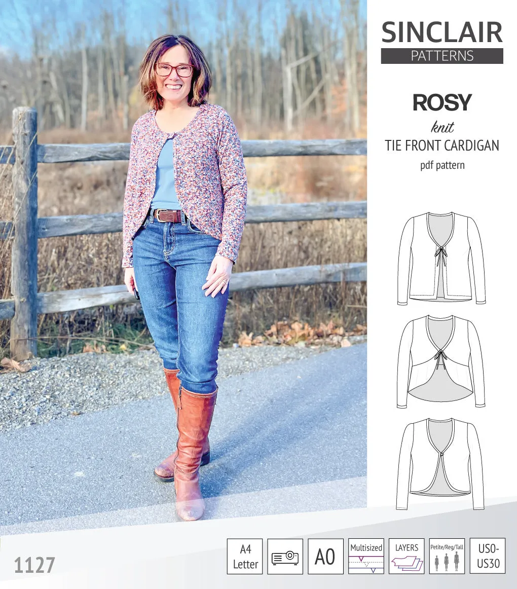 Rosy tie front cardigan with options (PDF)