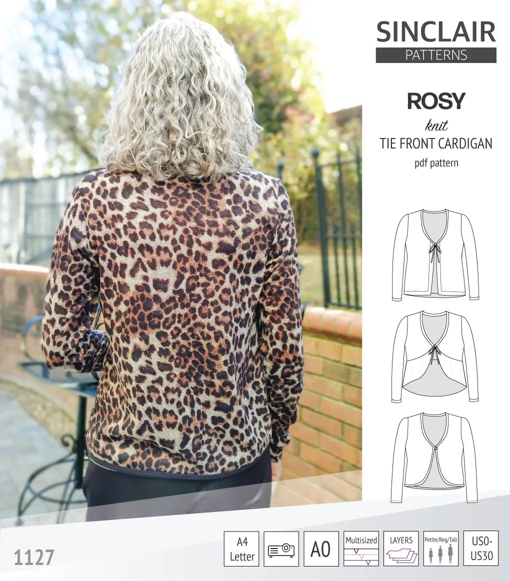 Rosy tie front cardigan with options (PDF)