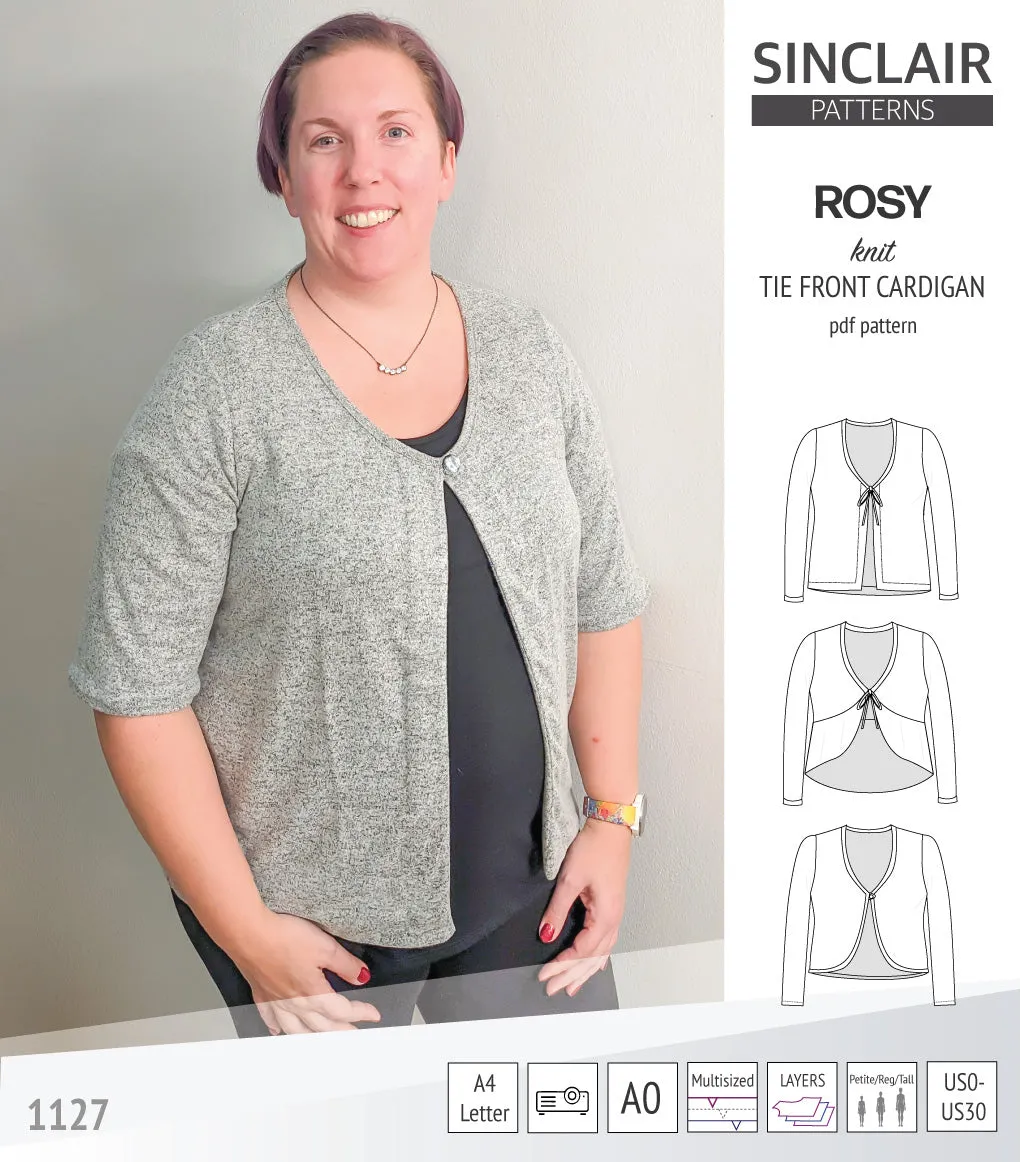 Rosy tie front cardigan with options (PDF)