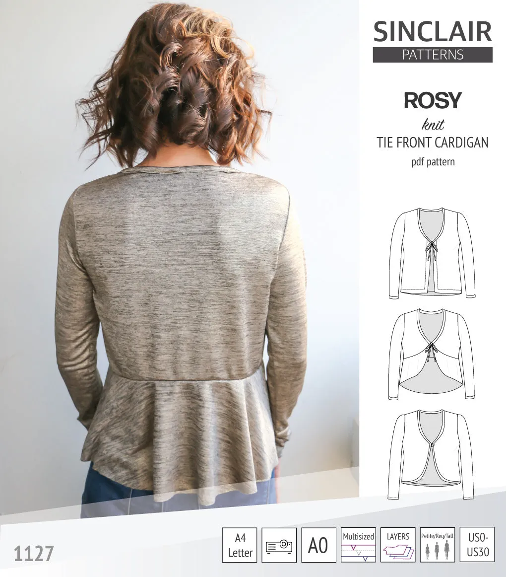 Rosy tie front cardigan with options (PDF)