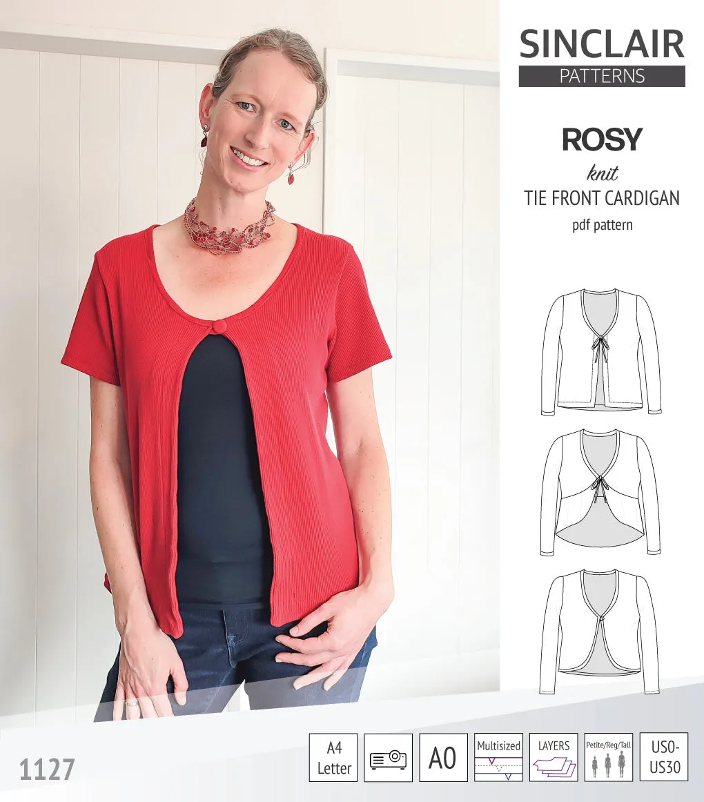 Rosy tie front cardigan with options (PDF)
