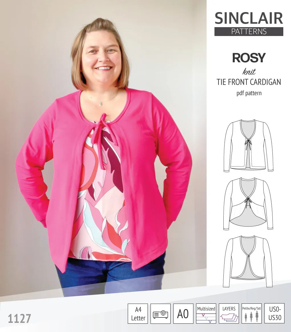 Rosy tie front cardigan with options (PDF)