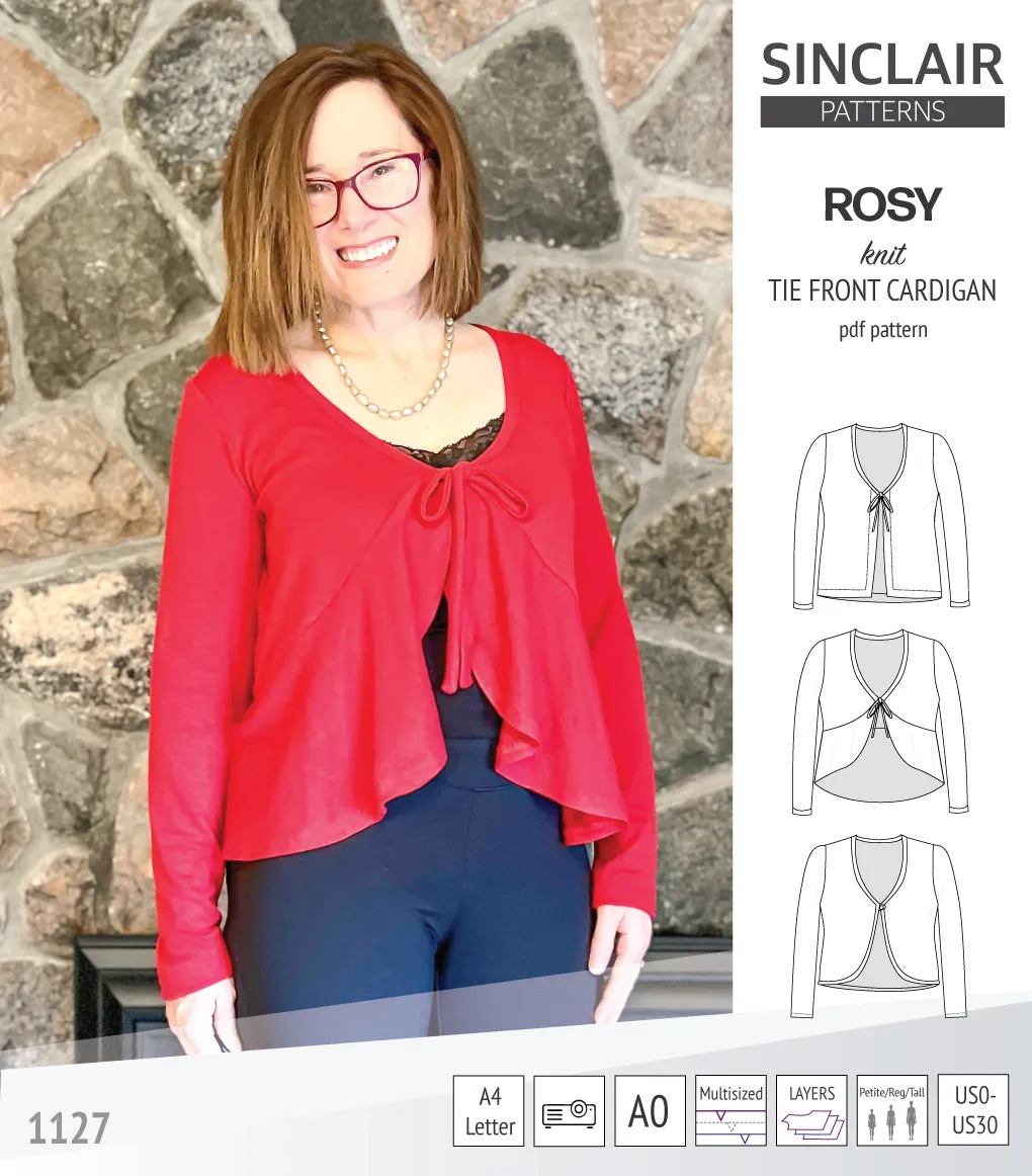 Rosy tie front cardigan with options (PDF)