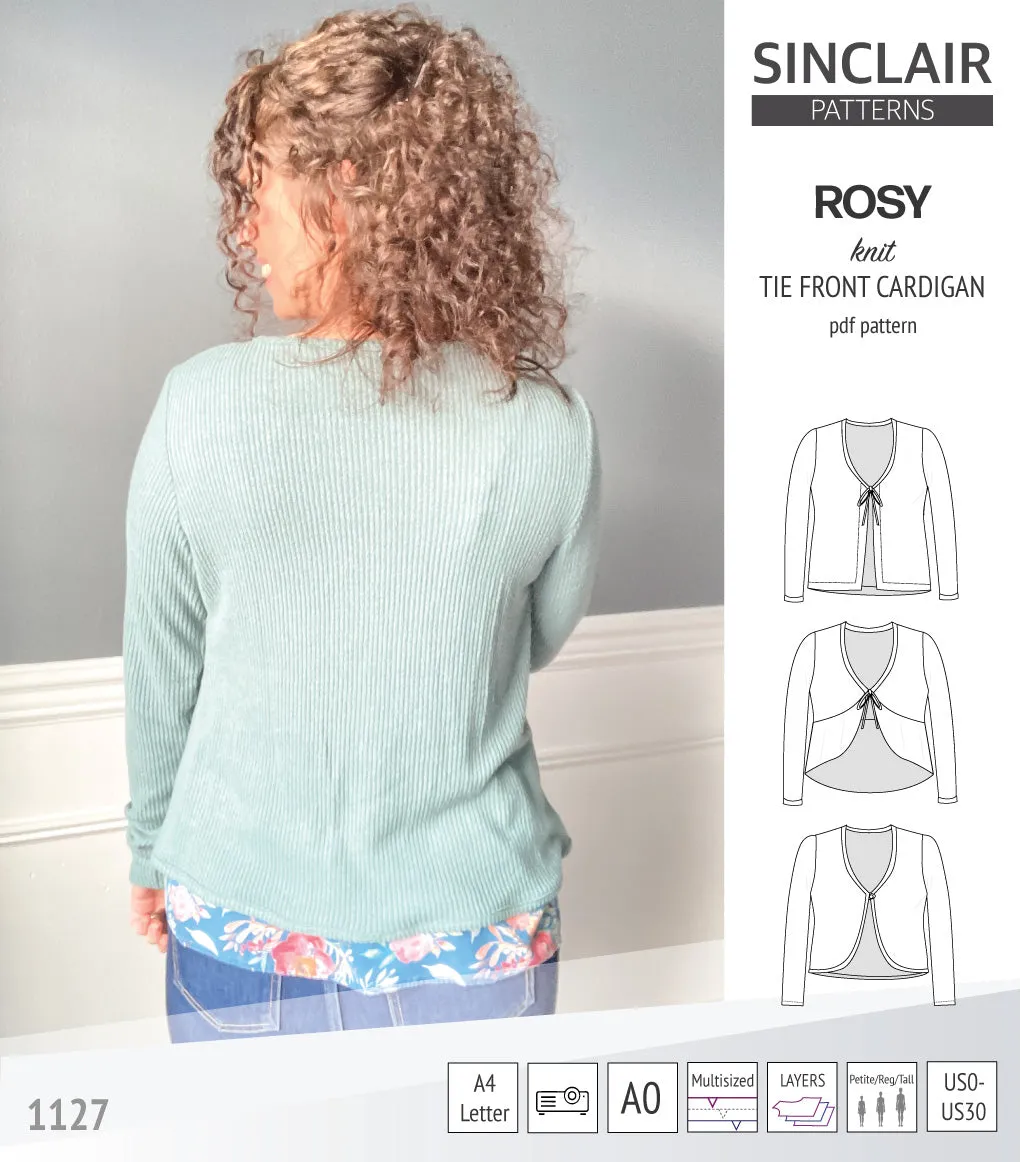 Rosy tie front cardigan with options (PDF)