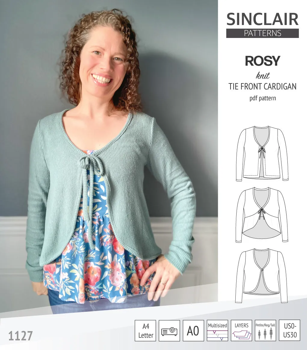 Rosy tie front cardigan with options (PDF)