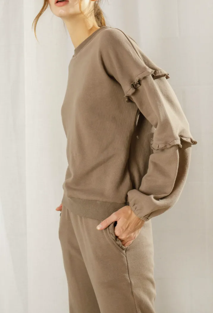 Ruffle Crew Neck Sweatshirt