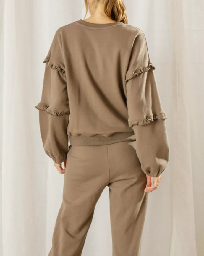 Ruffle Crew Neck Sweatshirt