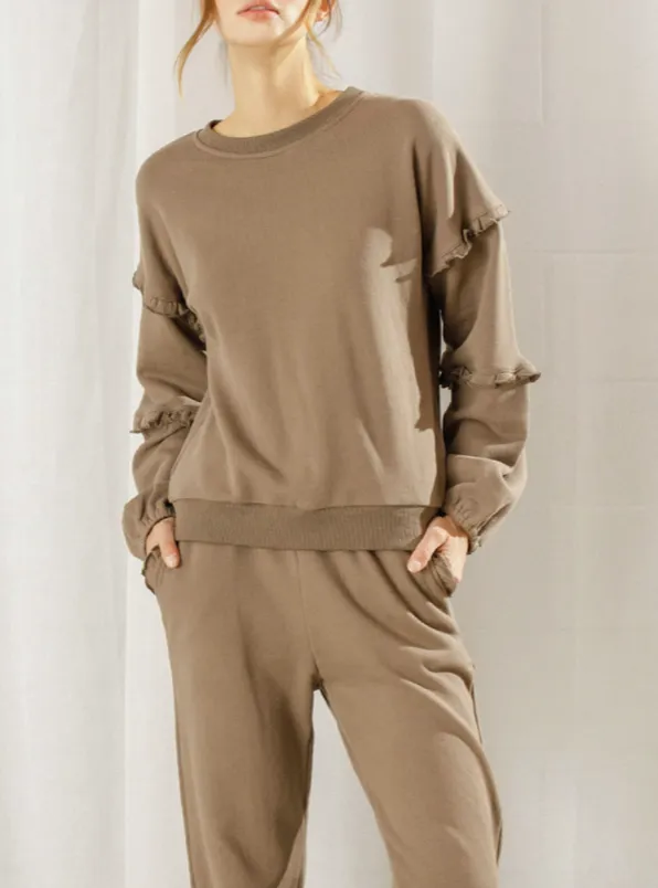 Ruffle Crew Neck Sweatshirt