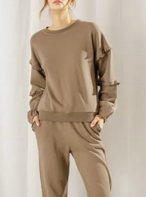 Ruffle Crew Neck Sweatshirt