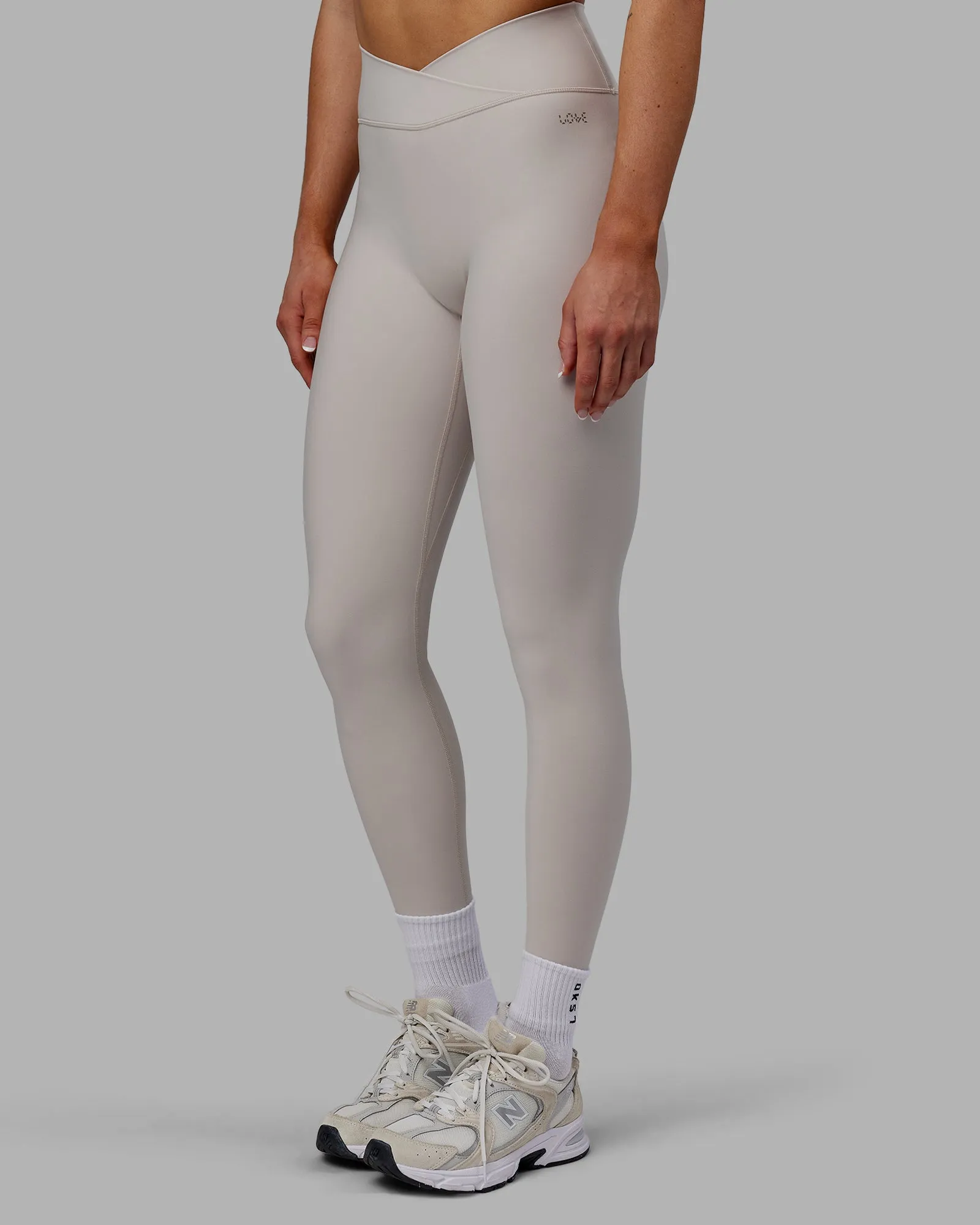 Sara Strike Cross Over Waist Full Length Tights - Shale Beige