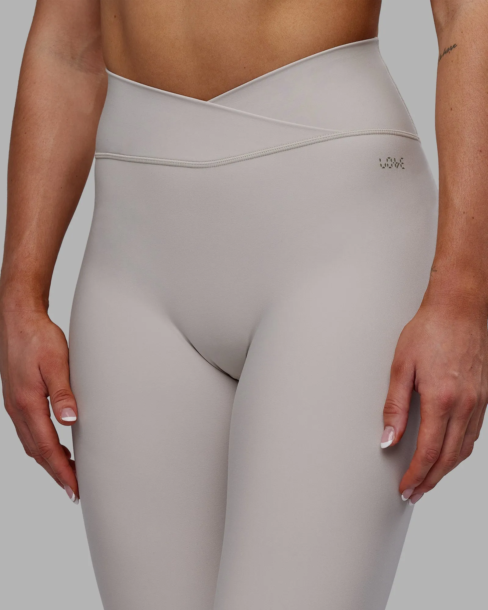 Sara Strike Cross Over Waist Full Length Tights - Shale Beige