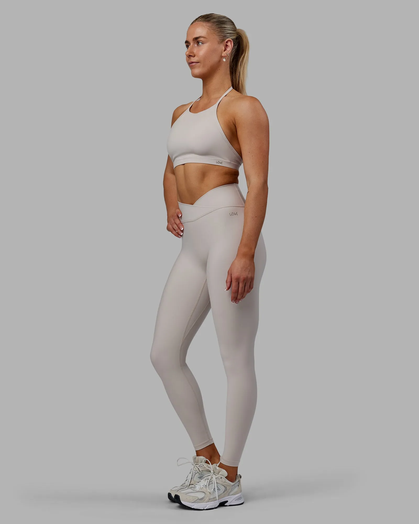 Sara Strike Cross Over Waist Full Length Tights - Shale Beige
