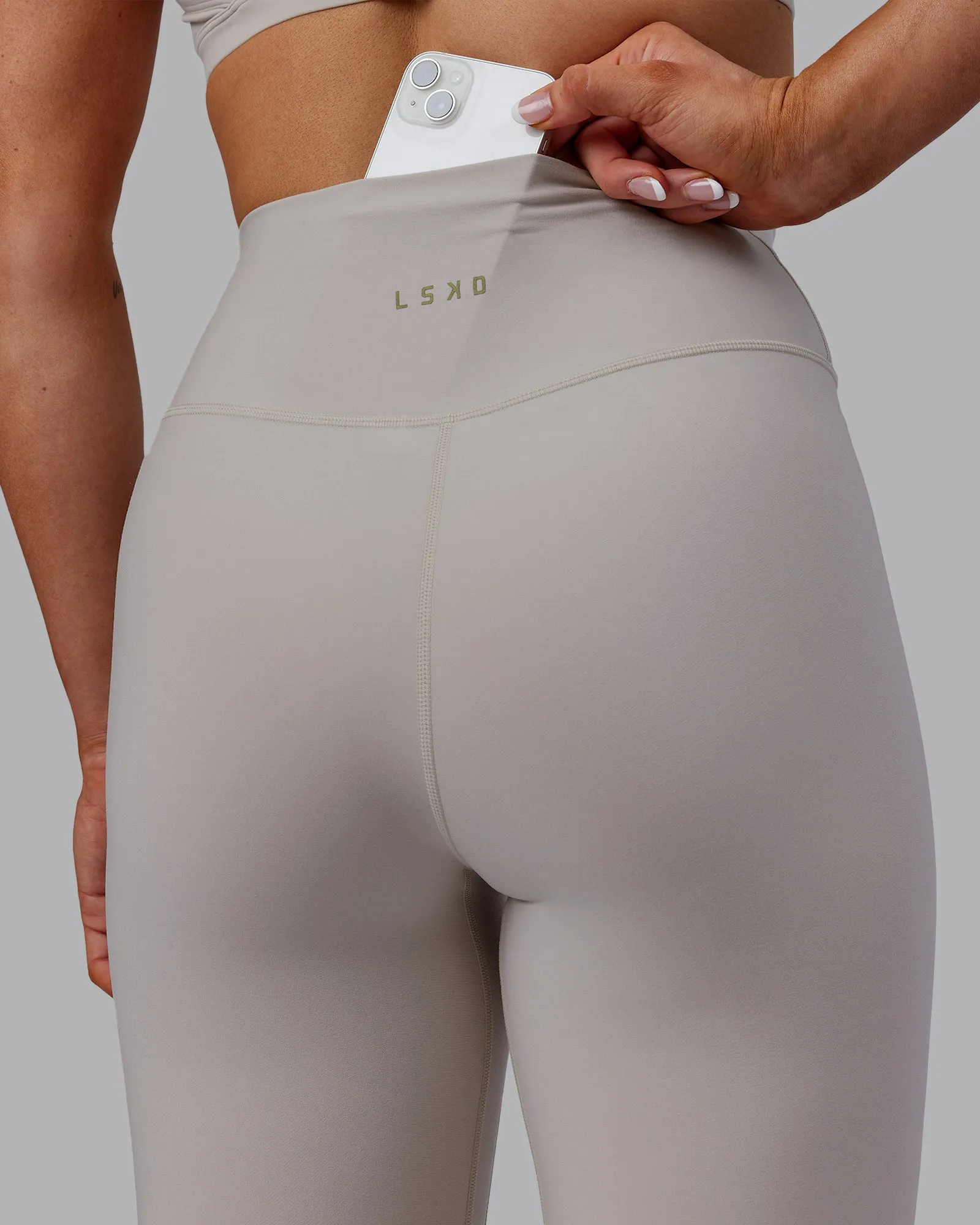 Sara Strike Cross Over Waist Full Length Tights - Shale Beige