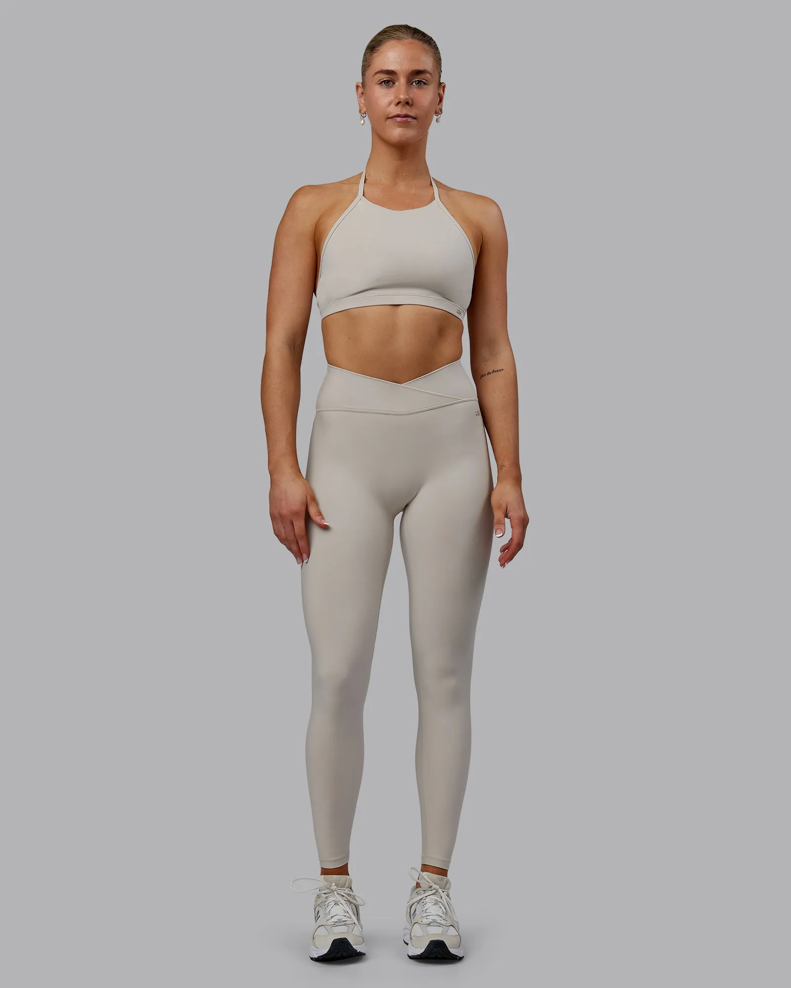 Sara Strike Cross Over Waist Full Length Tights - Shale Beige