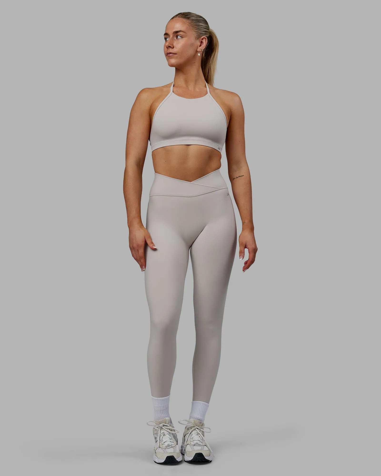 Sara Strike Cross Over Waist Full Length Tights - Shale Beige