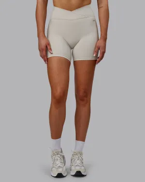 Sara Strike Cross Over Waist Mid Short Tights - Shale Beige