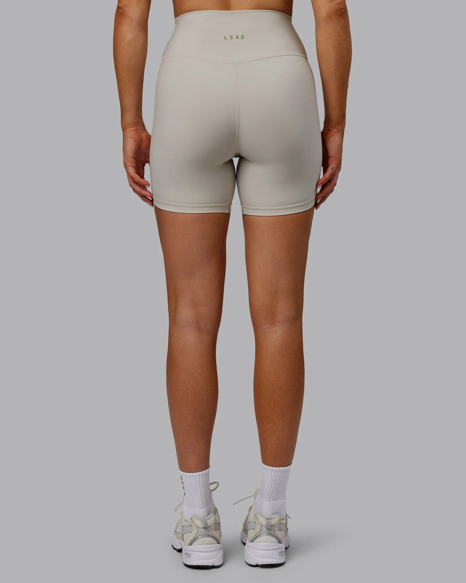 Sara Strike Cross Over Waist Mid Short Tights - Shale Beige