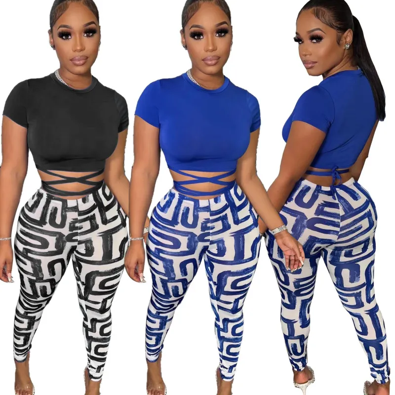 Saucy High-Waist Print Leggings & Wrap Crop Top Set