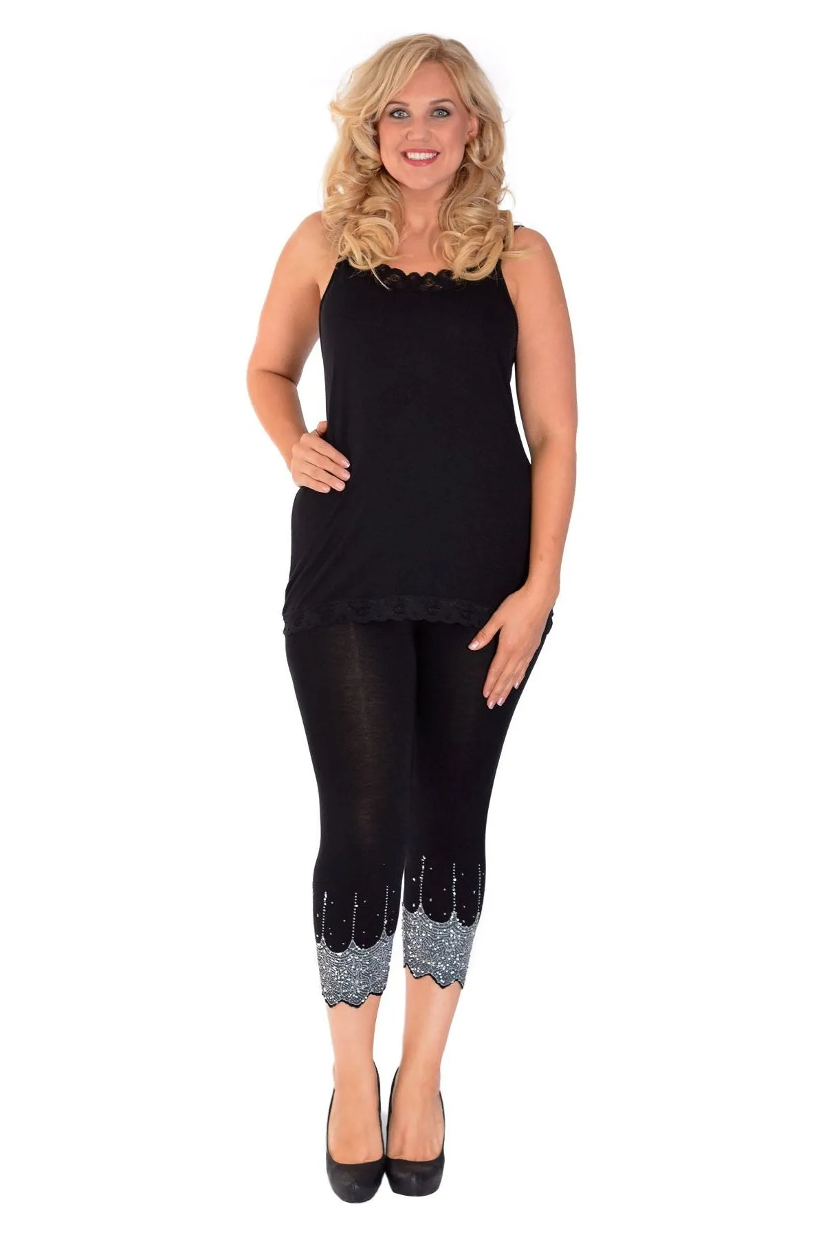 Scallop Edge Sequin Leggings