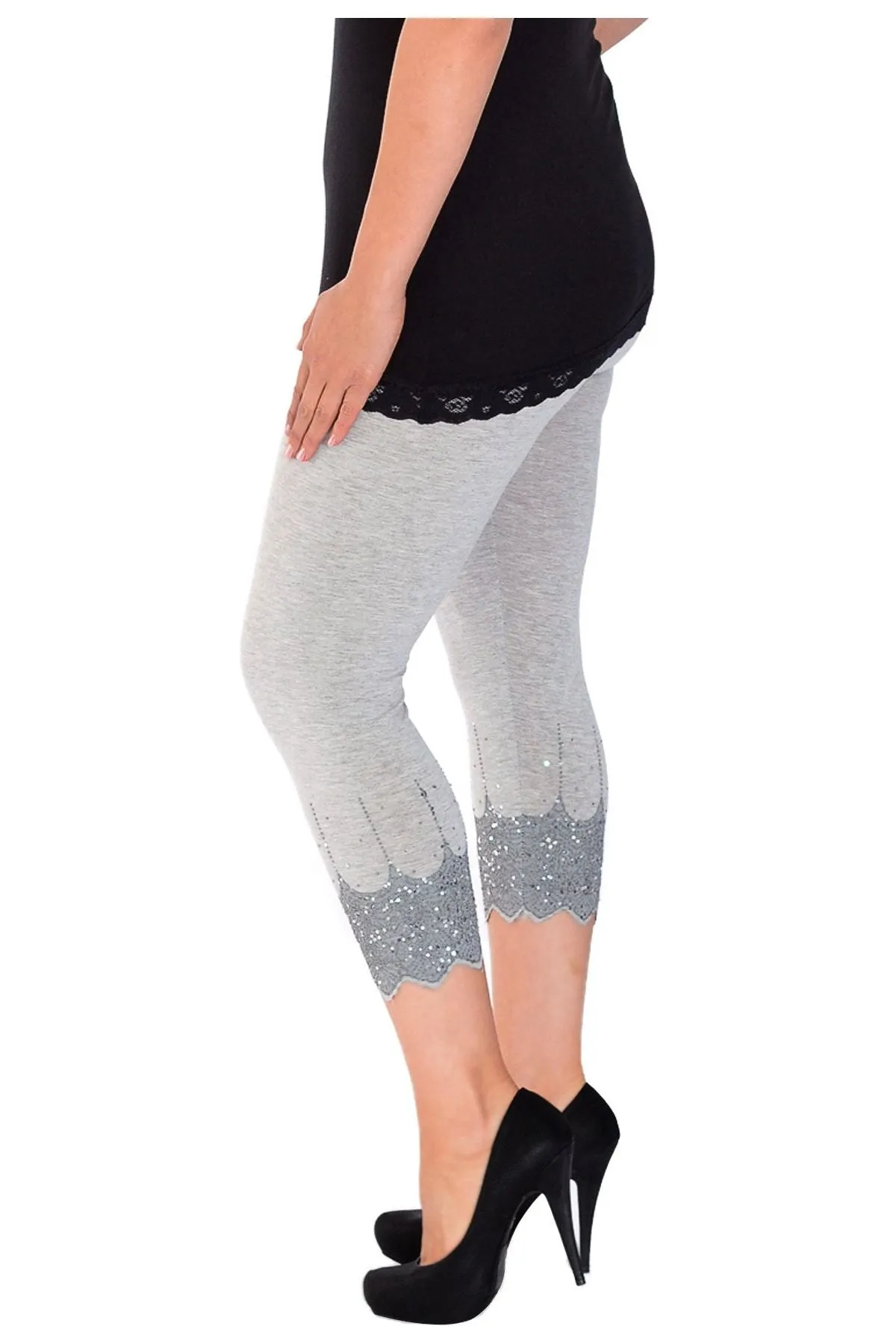 Scallop Edge Sequin Leggings