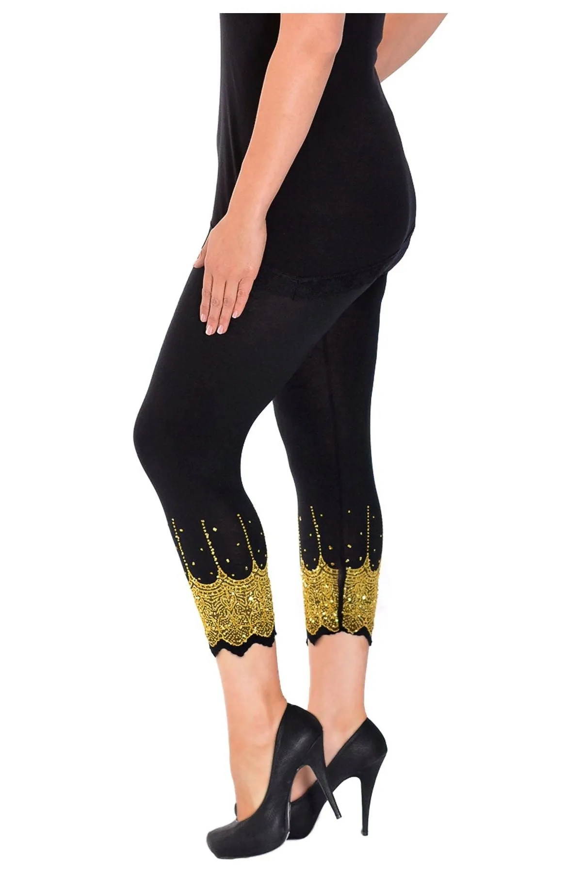 Scallop Edge Sequin Leggings