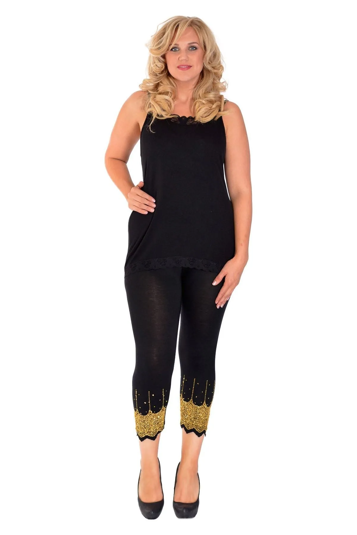 Scallop Edge Sequin Leggings