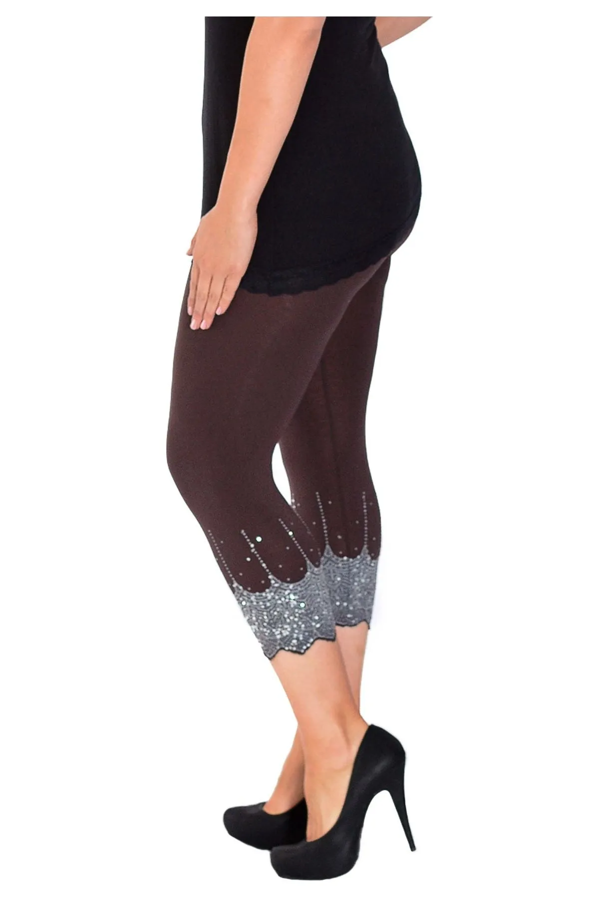 Scallop Edge Sequin Leggings