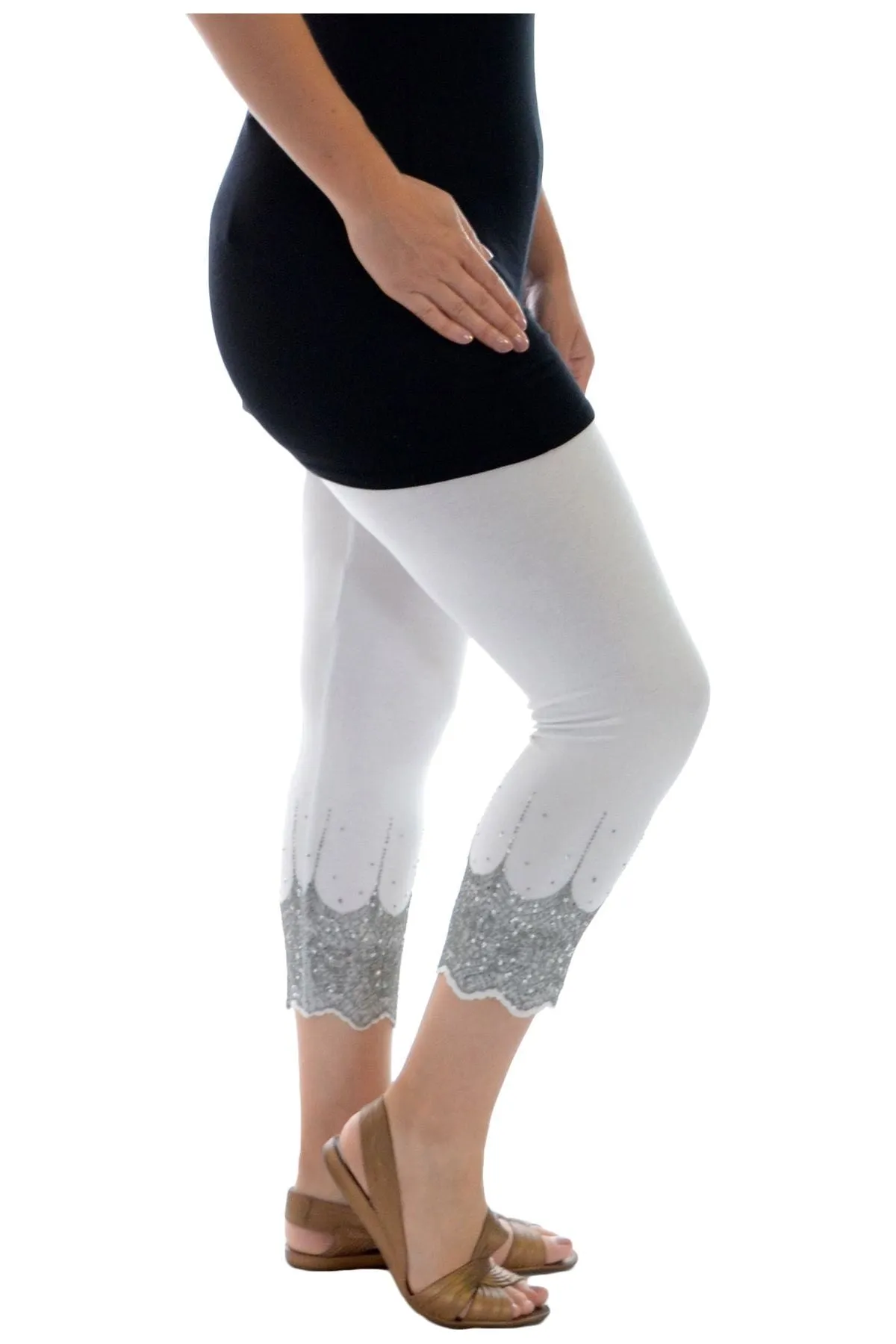 Scallop Edge Sequin Leggings