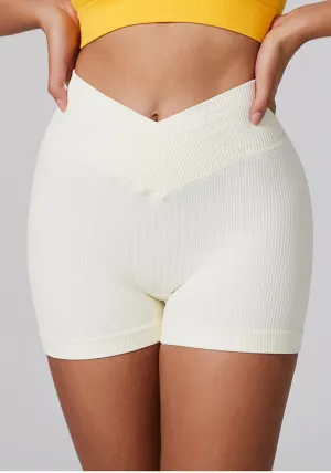 Seamless High-Waist Ribbed Fitness Shorts with Flattering V-Cut Design