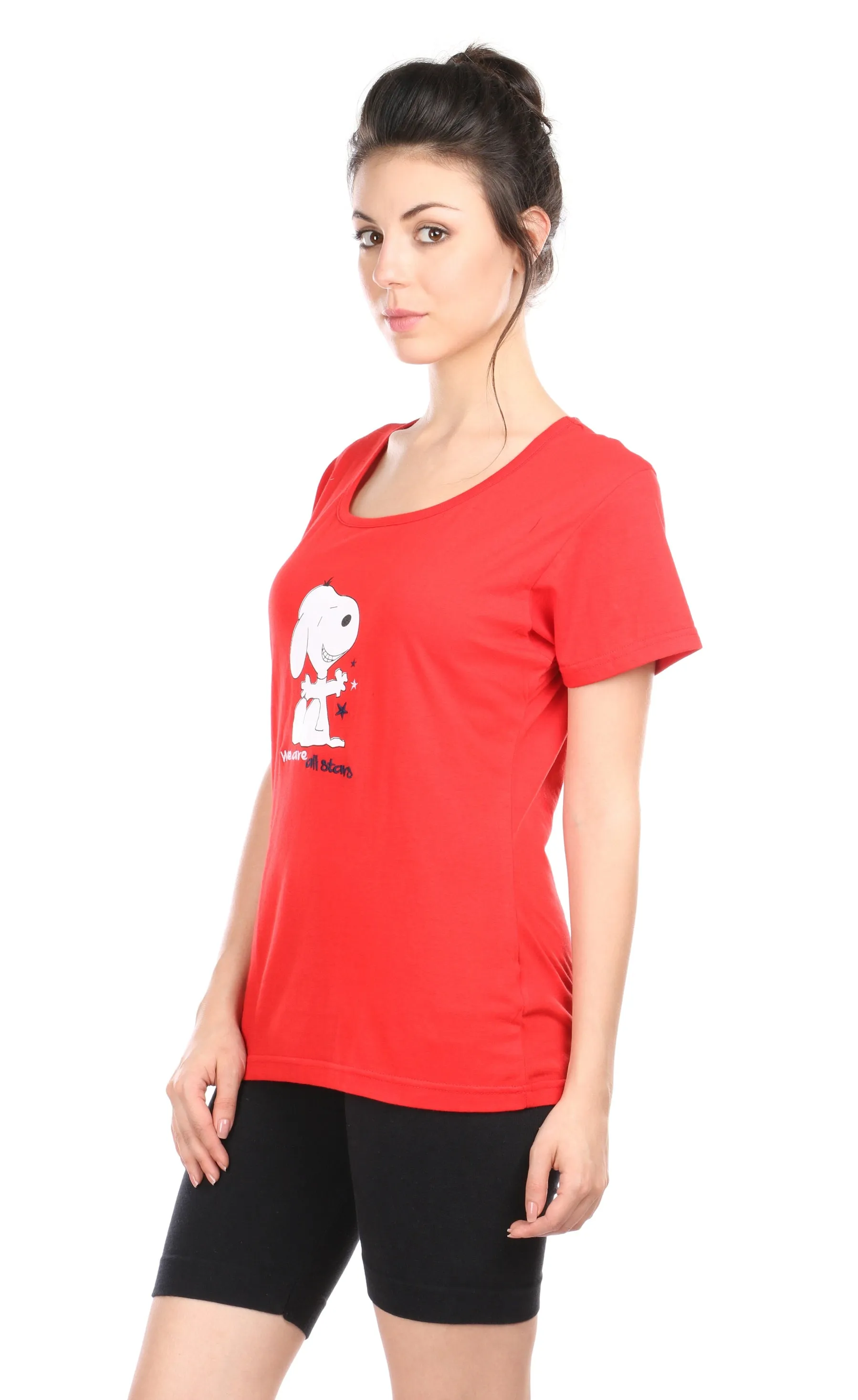 Semantic Women's Cotton T-Shirt - Star Print (Slim Fit)
