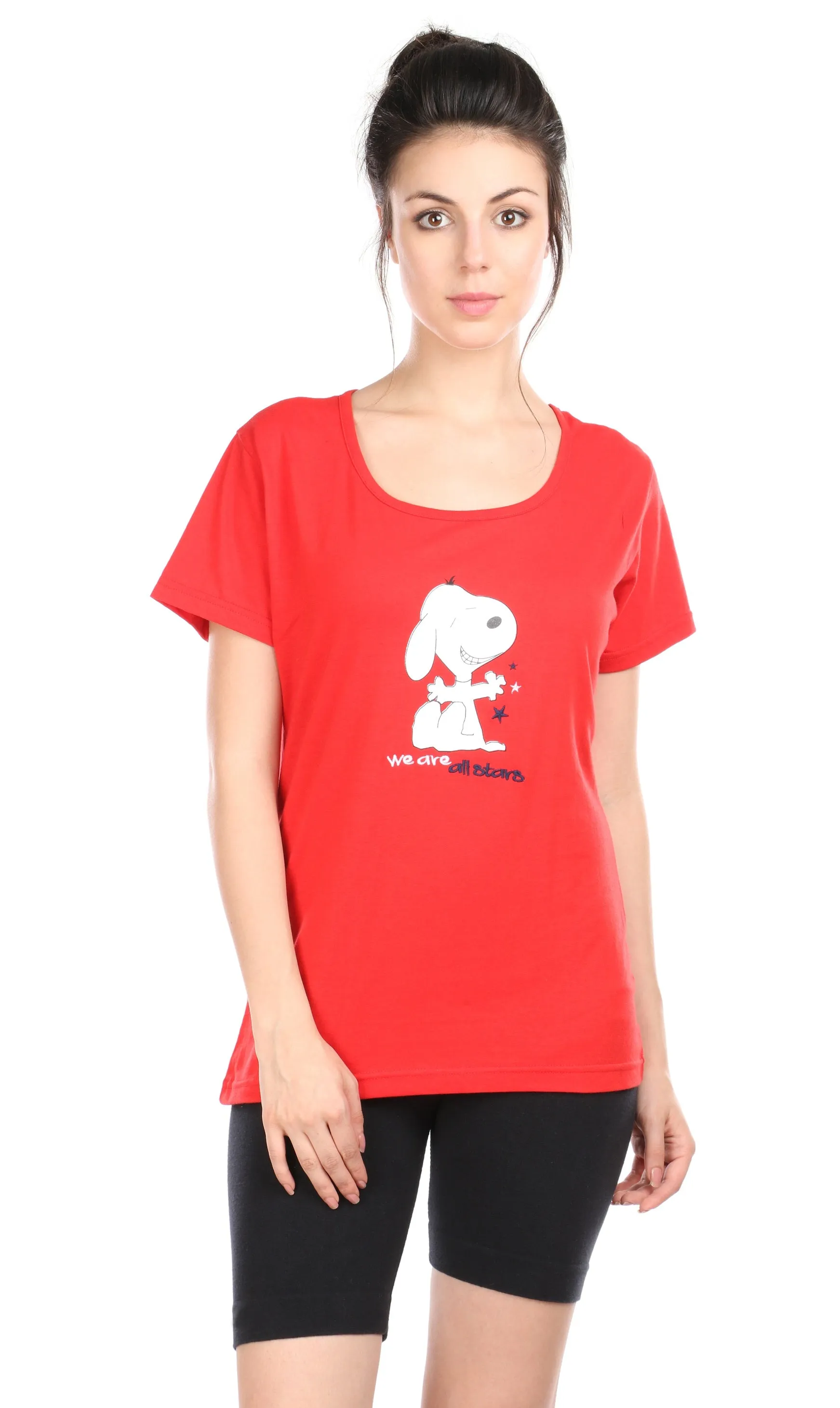 Semantic Women's Cotton T-Shirt - Star Print (Slim Fit)