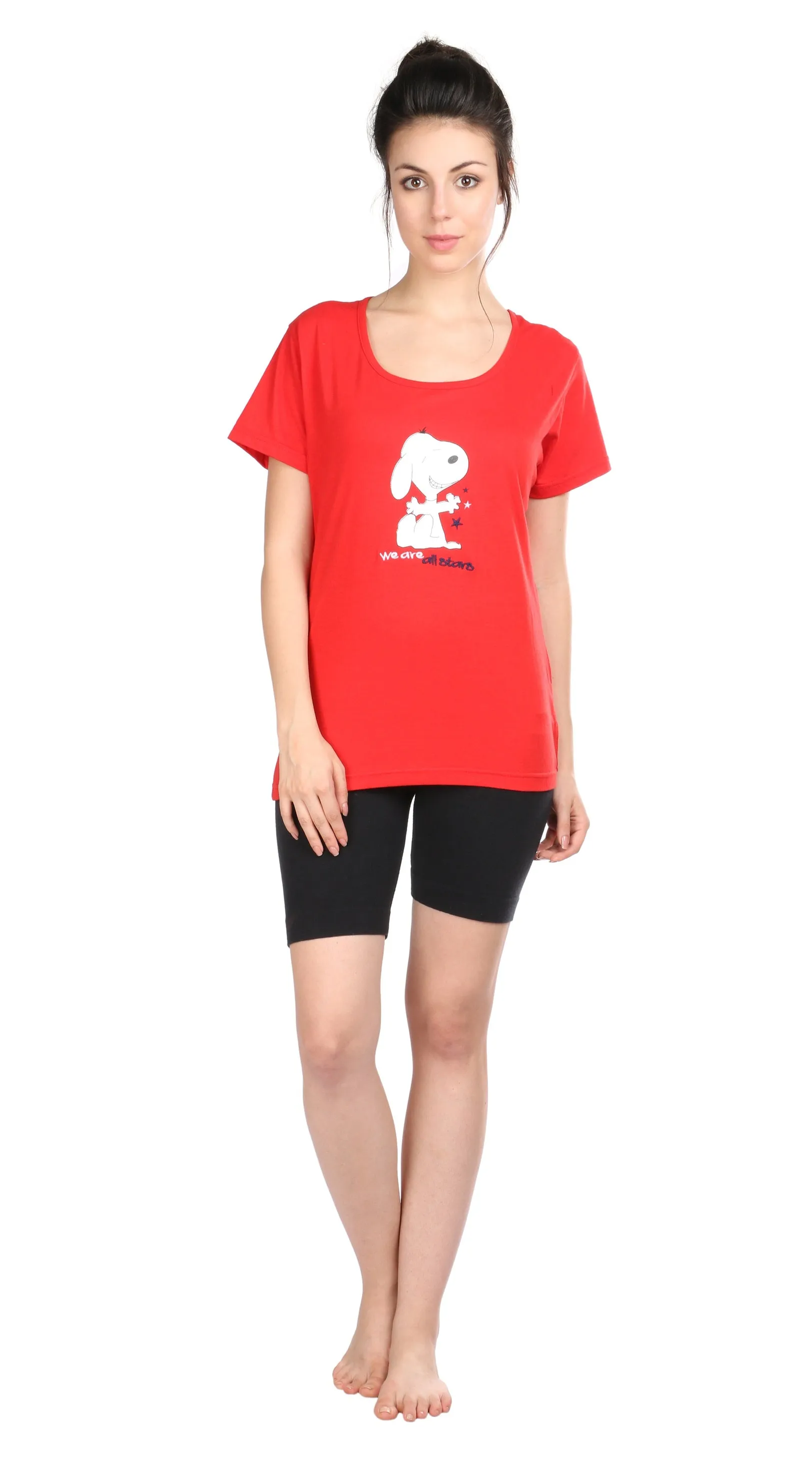 Semantic Women's Cotton T-Shirt - Star Print (Slim Fit)