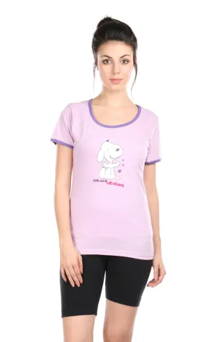 Semantic Women's Cotton T-Shirt - Star Print (Slim Fit)