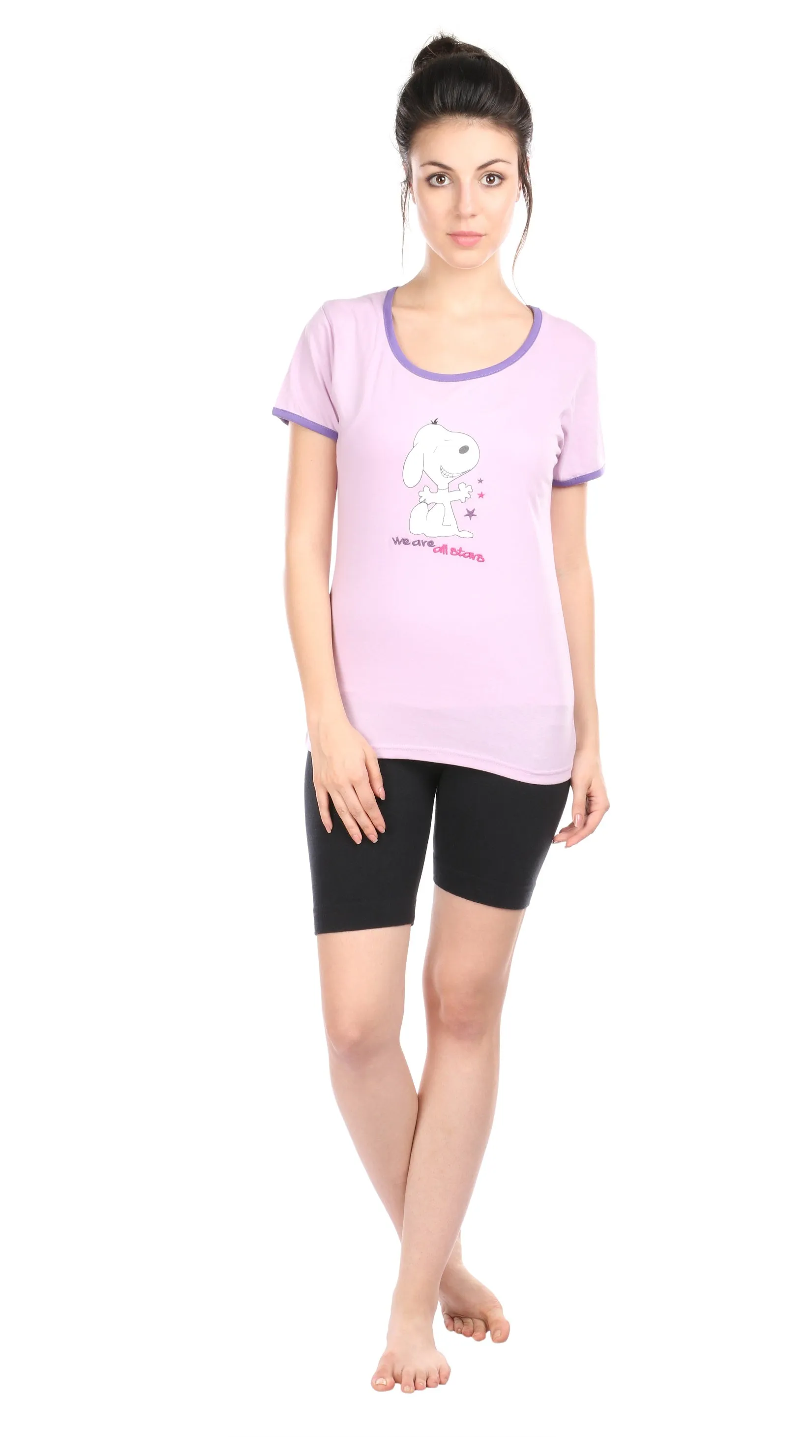 Semantic Women's Cotton T-Shirt - Star Print (Slim Fit)