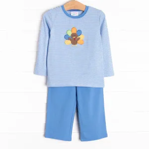 Shake Your Tail Feathers Applique Pant Set, Blue