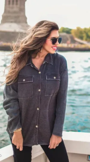 Shelby Waffle Button Up Top