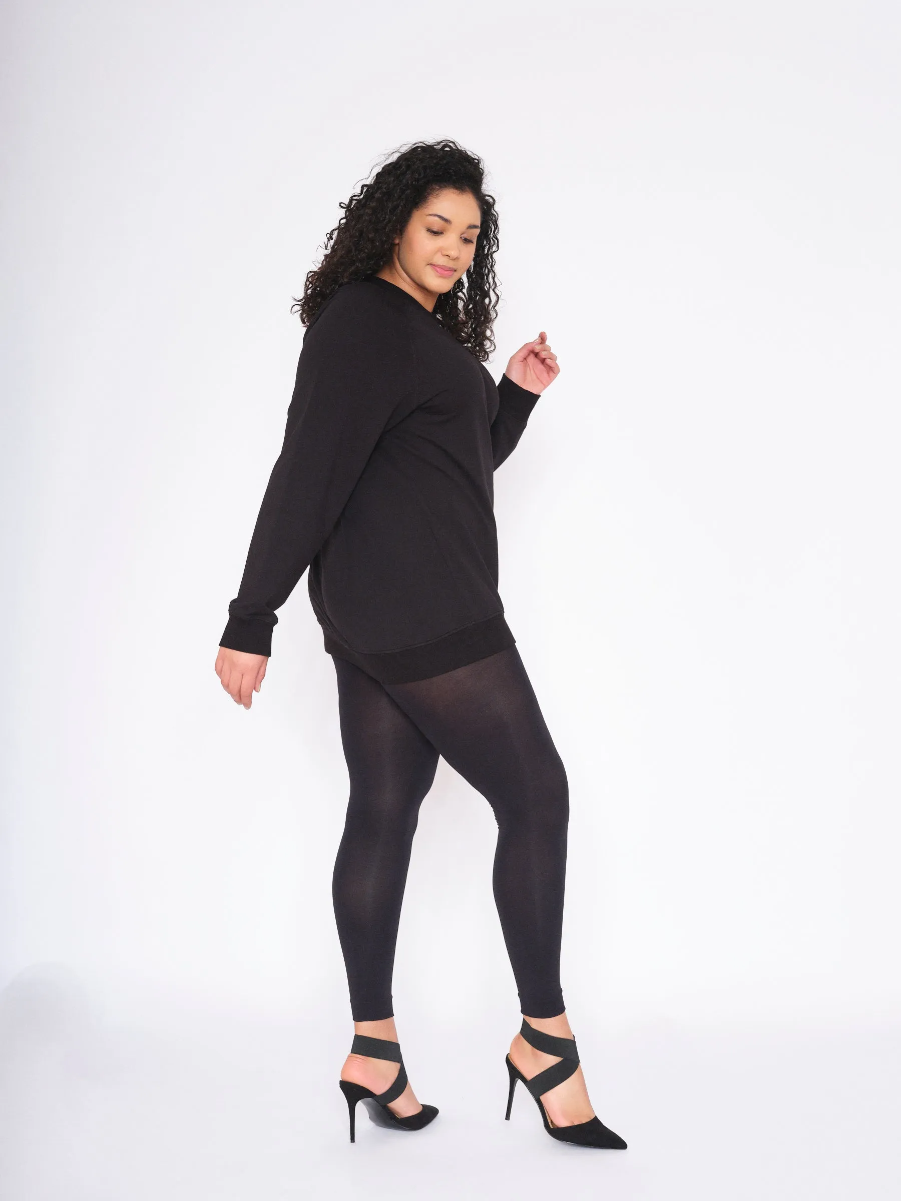 Skin Smoothing Black Opaque Legging Tights- ELLE
