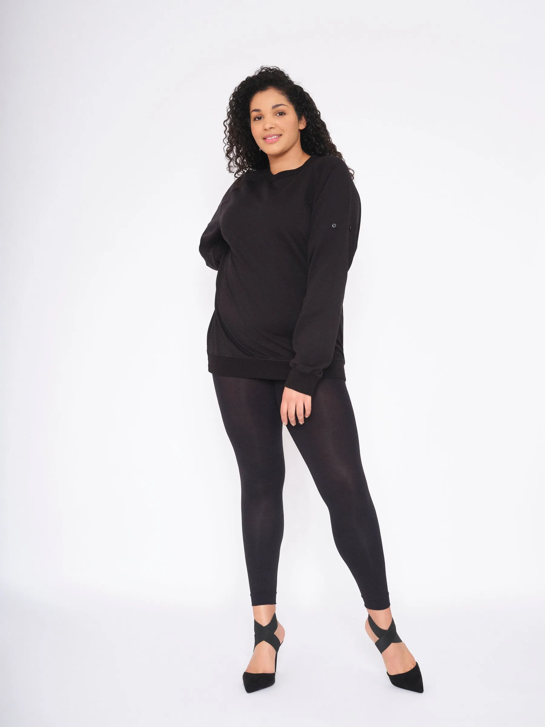 Skin Smoothing Black Opaque Legging Tights- ELLE