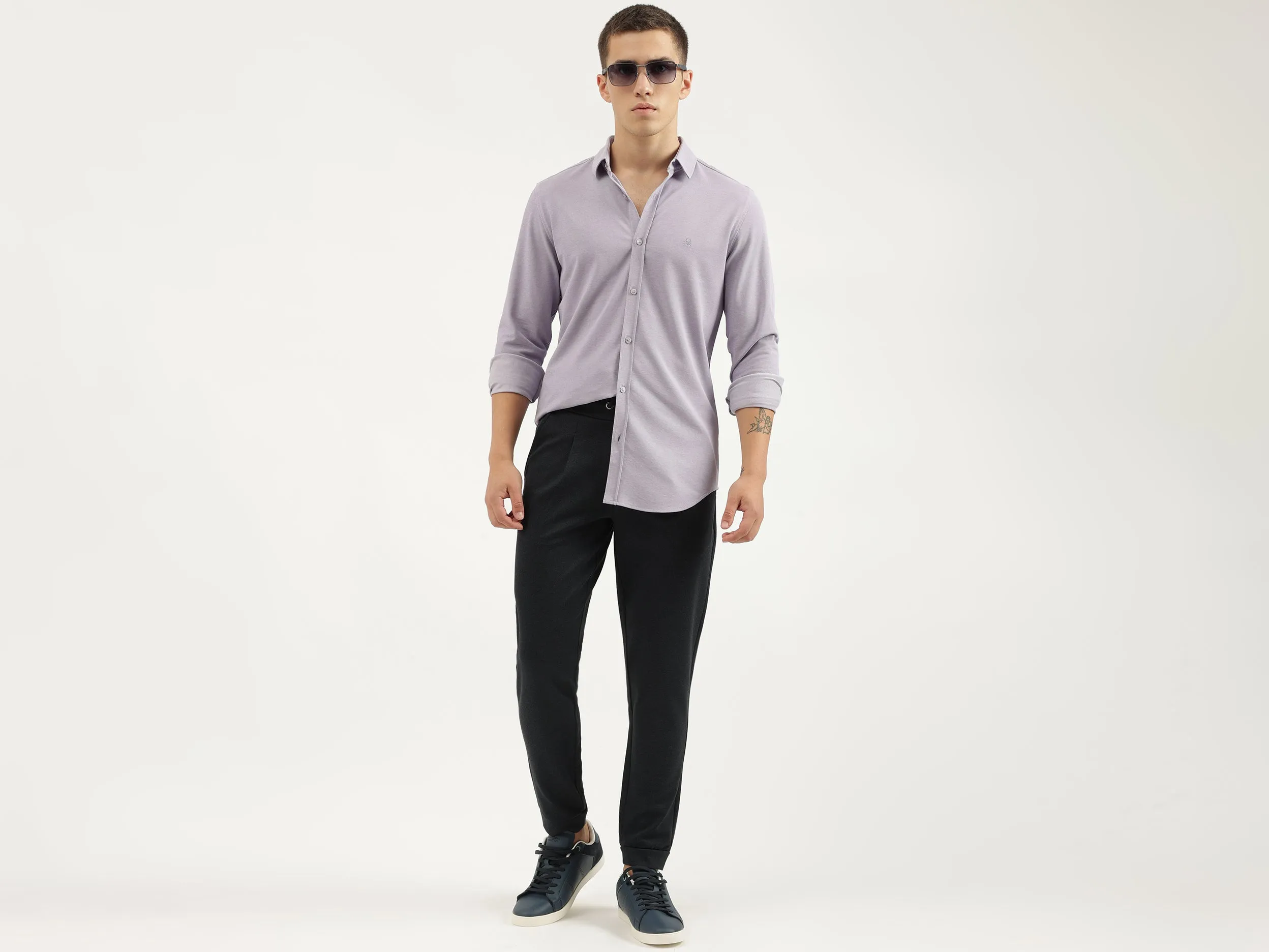 Slim Fit Spread Collar Solid Shirts