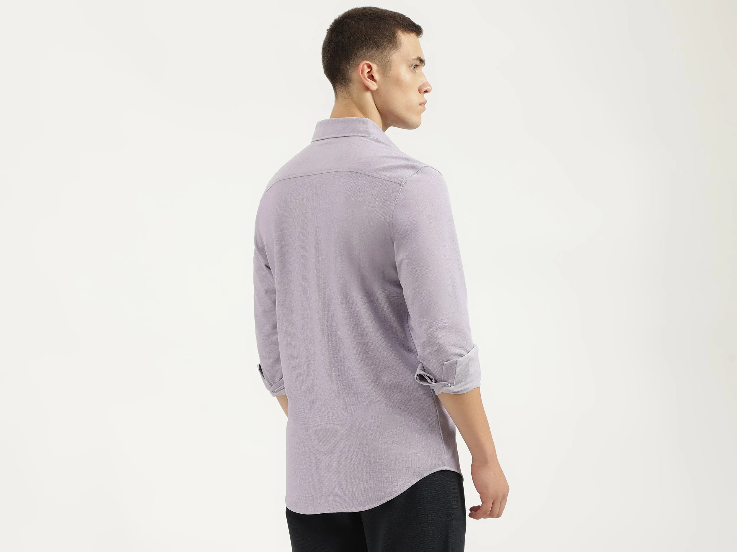 Slim Fit Spread Collar Solid Shirts