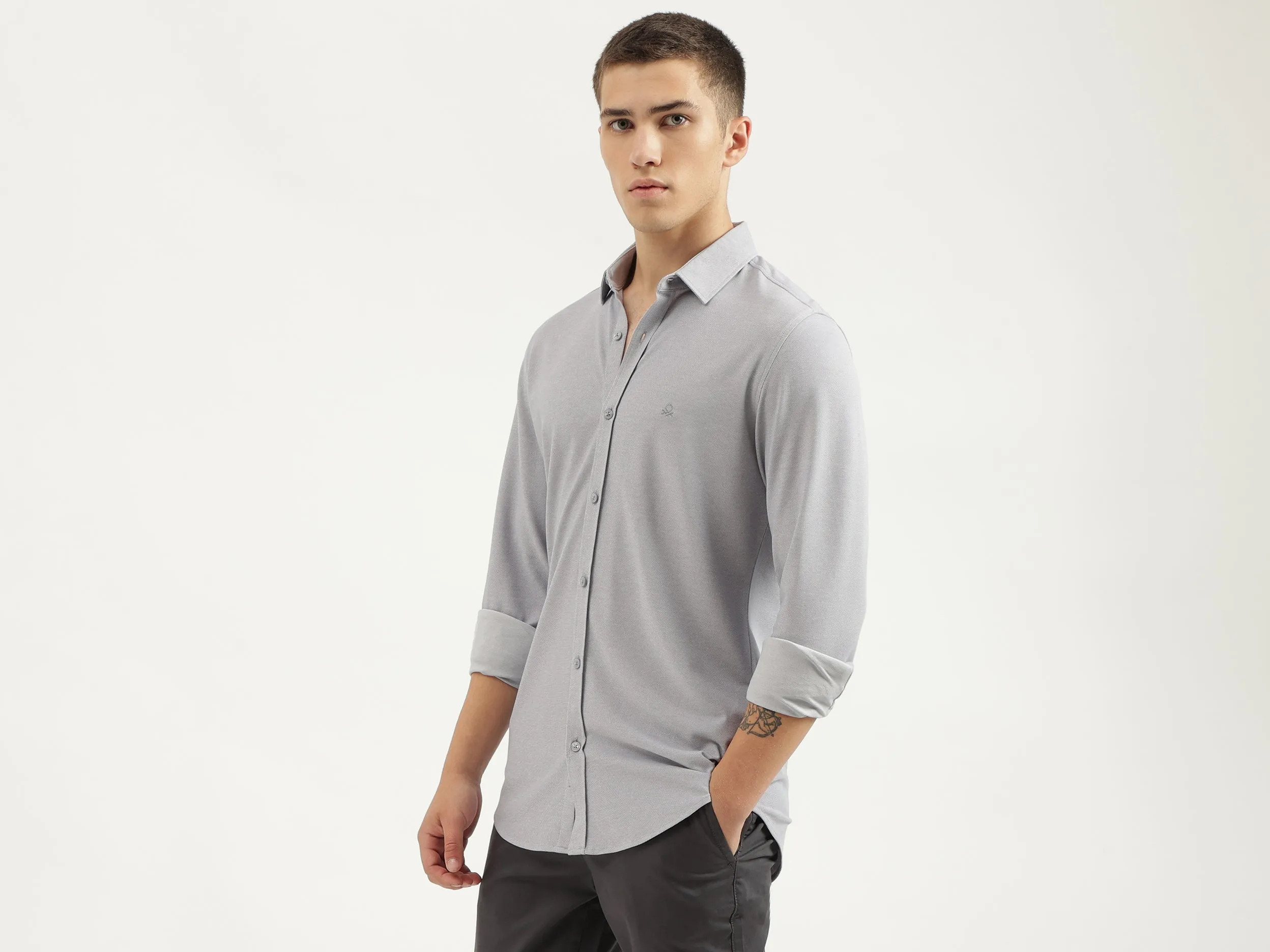 Slim Fit Spread Collar Solid Shirts