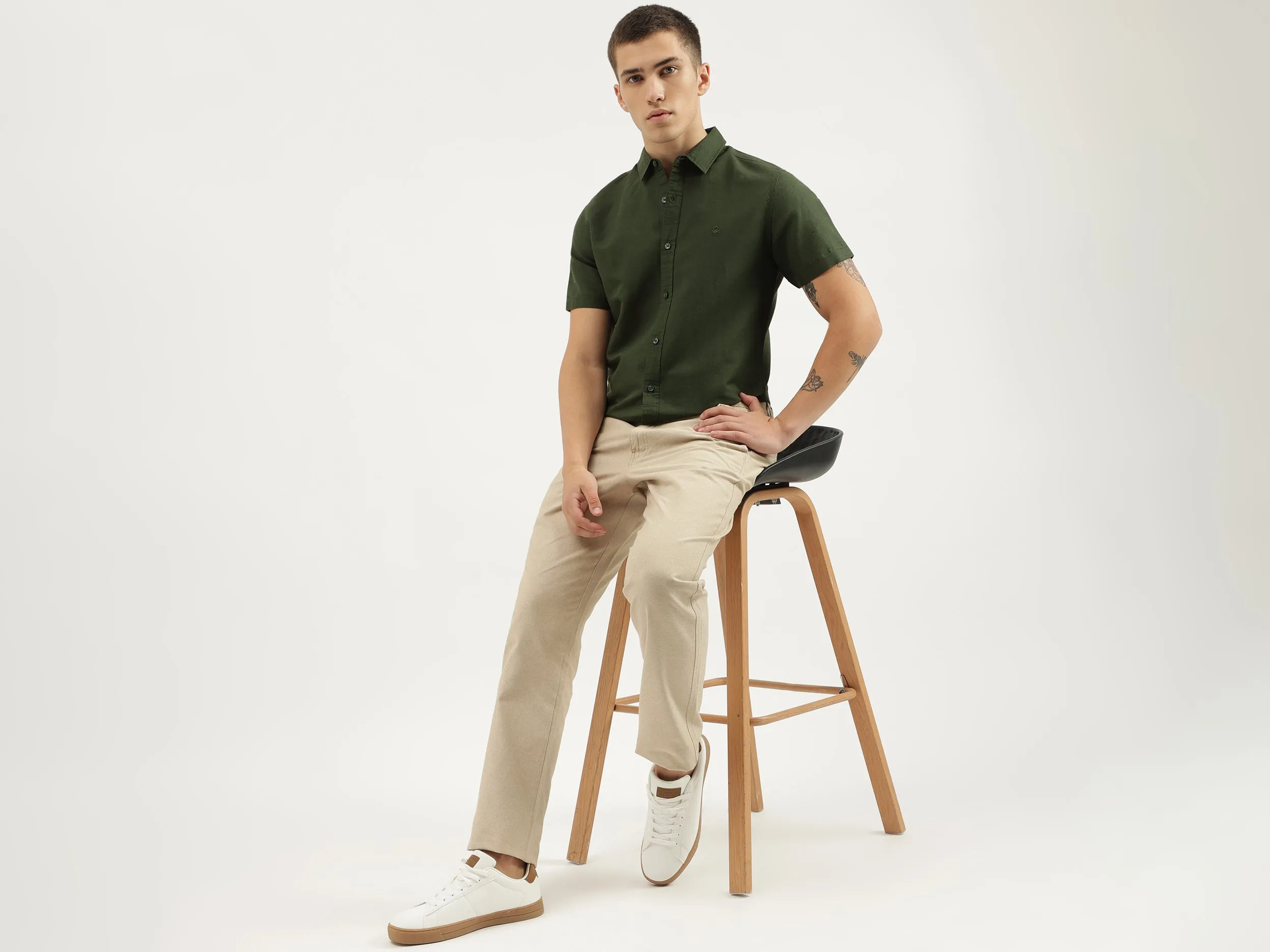 Slim Fit Spread Collar Solid Shirts